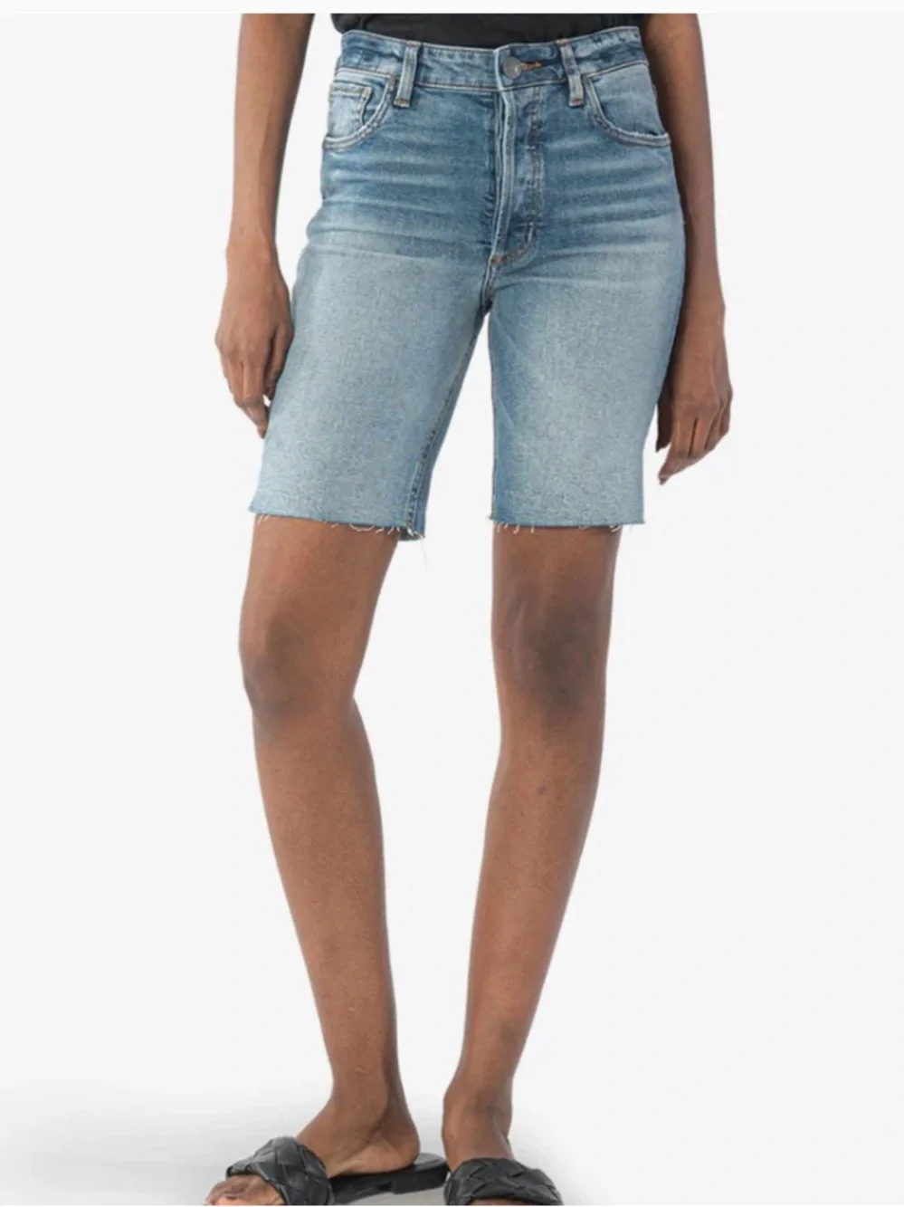 Kut From The Kloth Margo Jean Shorts High Rise Long Short Denim 14 medium wash